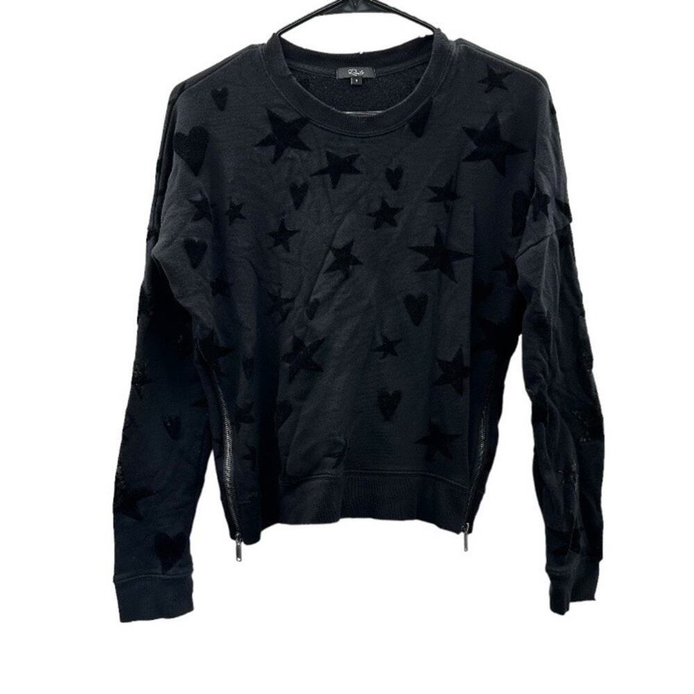 Rails Black Marlo Flocked Hearts and Stars‎ Side Zipper Sweater Size S